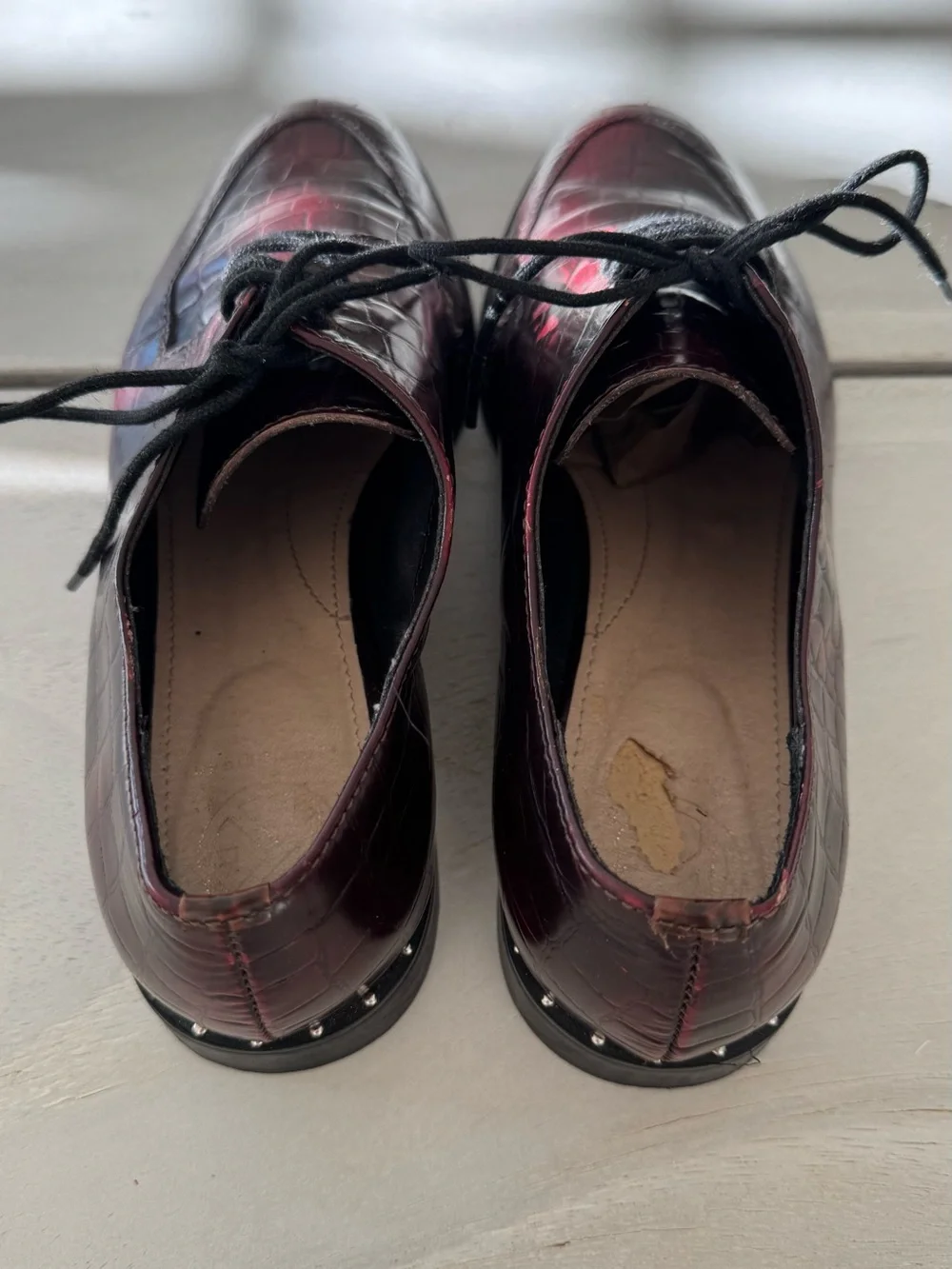 Vintage Kurt Geiger Oxblood Croc-Embossed Lace-Up Dress Shoes Sz 39 (8.5 Women’s